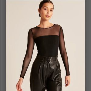 long sleeve mesh straight line bodysuit